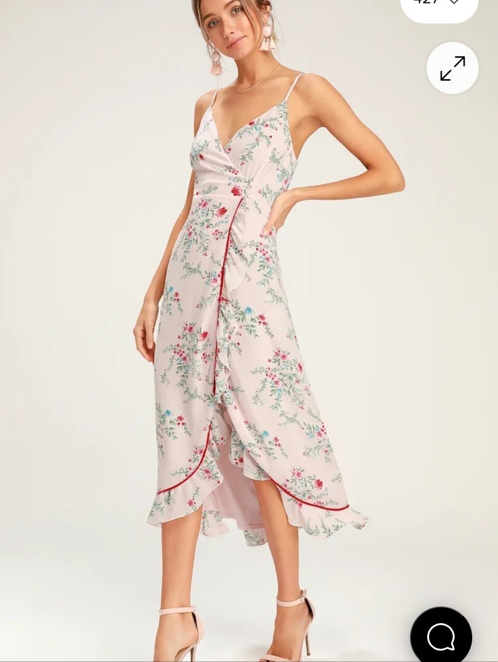 Lulus Darling Date Blush Floral Print Ruffled Wrap Midi Dress & One Shein